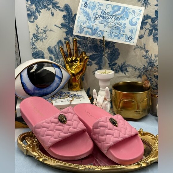 🆕 KURT GEIGER LONDON 🧿 NWOT Meena Eagle Quilted Slide, Pink - Sz 39 US 8.5 - Picture 3 of 15